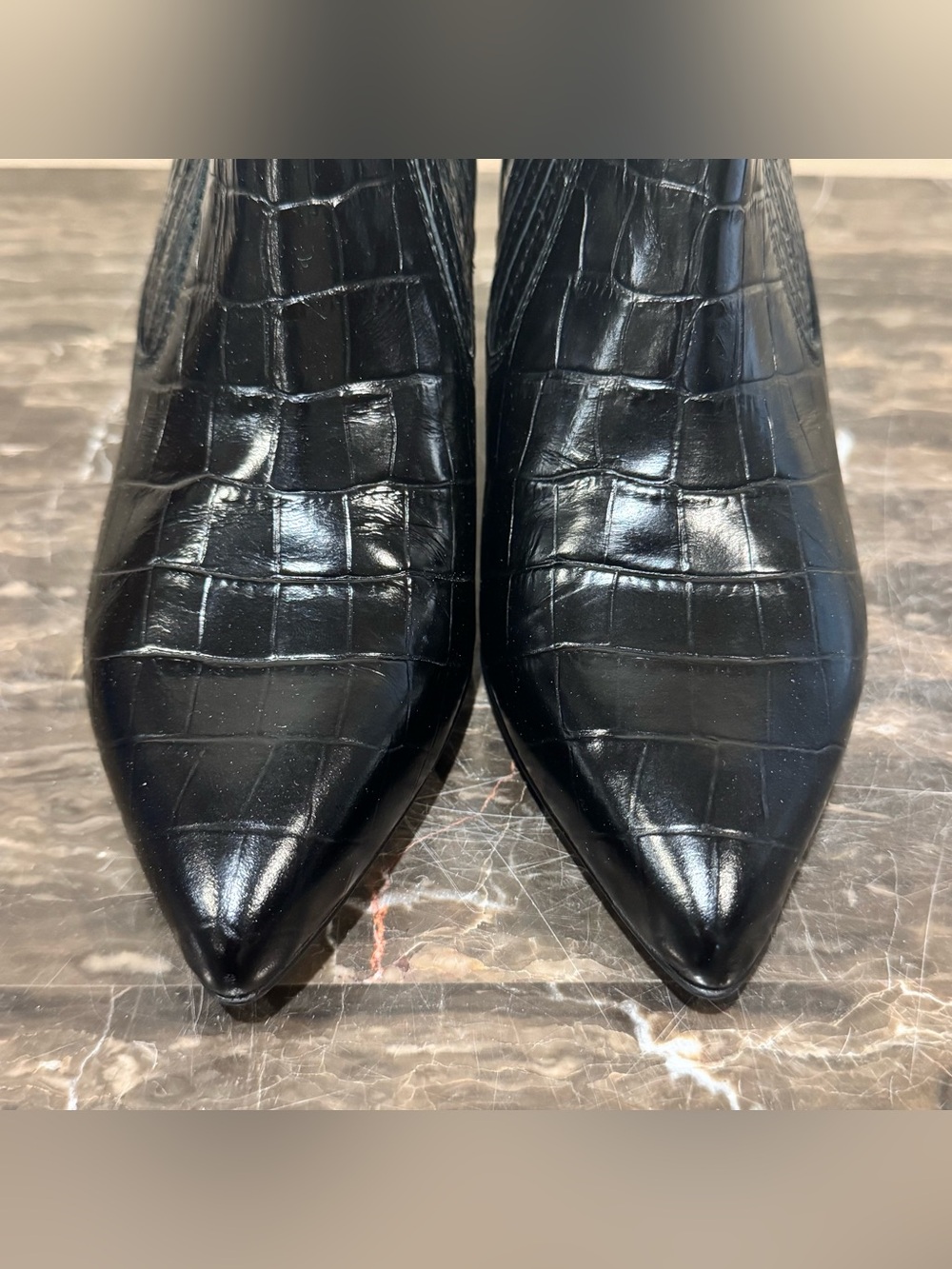 NEW Inez Marisol 70 Black Croc Embossed Leather Booties - Picture 6 of 13